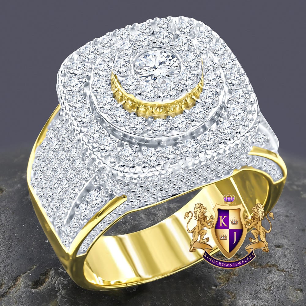 Men's Big Bold Real Genuine Sterling Silver Simulated Diamond 14K Gold Finish Wedding Engagement Ring Band