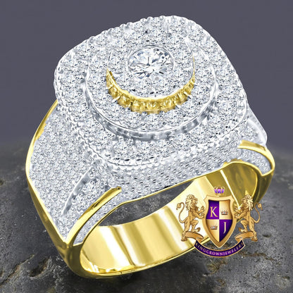 Men's Big Bold Real Genuine Sterling Silver Simulated Diamond 14K Gold Finish Wedding Engagement Ring Band