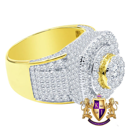 Men's Big Bold Real Genuine Sterling Silver Simulated Diamond 14K Gold Finish Wedding Engagement Ring Band