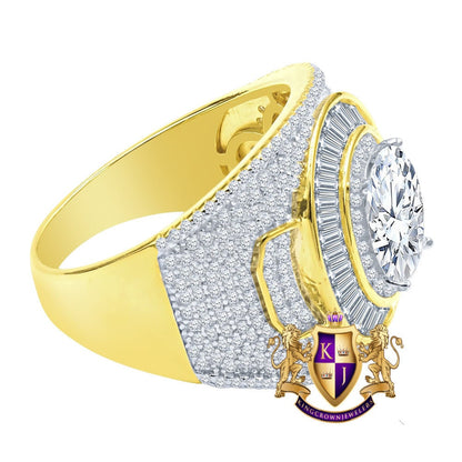 Big Bold Real Genuine Sterling Silver Simulated Diamond 14K Gold Finish Men's Wedding Engagement Ring Band