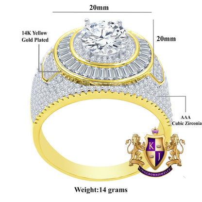 Big Bold Real Genuine Sterling Silver Simulated Diamond 14K Gold Finish Men's Wedding Engagement Ring Band