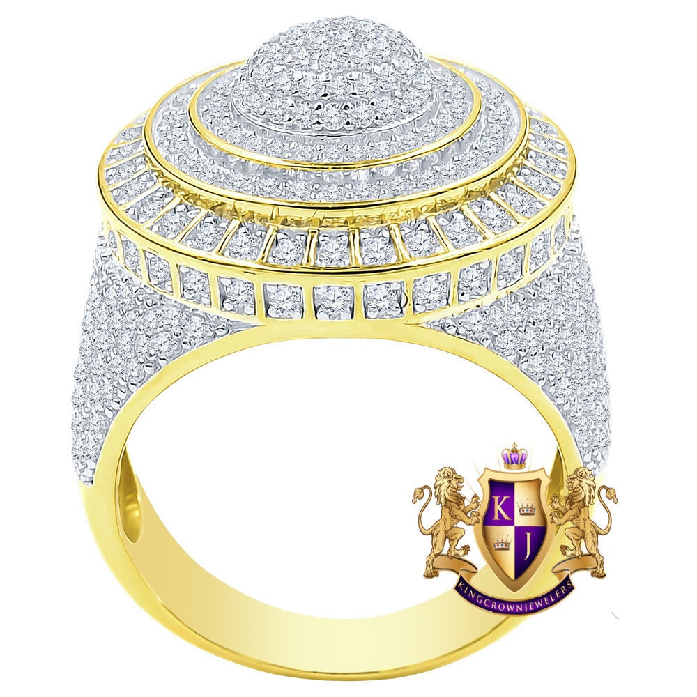 Real Genuine Sterling Silver Simulated Diamond 14K Gold Finish Men's Wedding Engagement Ring Big Bold Band