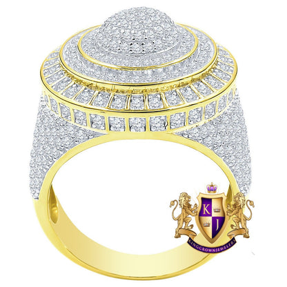 Real Genuine Sterling Silver Simulated Diamond 14K Gold Finish Men's Wedding Engagement Ring Big Bold Band