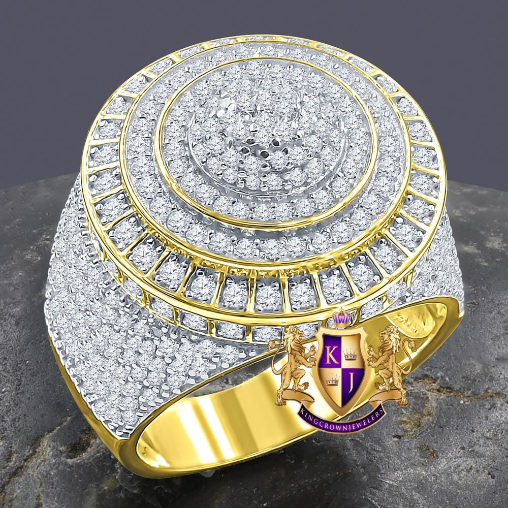 Real Genuine Sterling Silver Simulated Diamond 14K Gold Finish Men's Wedding Engagement Ring Big Bold Band