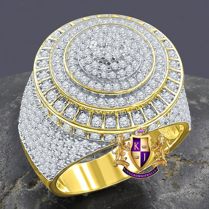 Real Genuine Sterling Silver Simulated Diamond 14K Gold Finish Men's Wedding Engagement Ring Big Bold Band