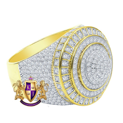 Real Genuine Sterling Silver Simulated Diamond 14K Gold Finish Men's Wedding Engagement Ring Big Bold Band