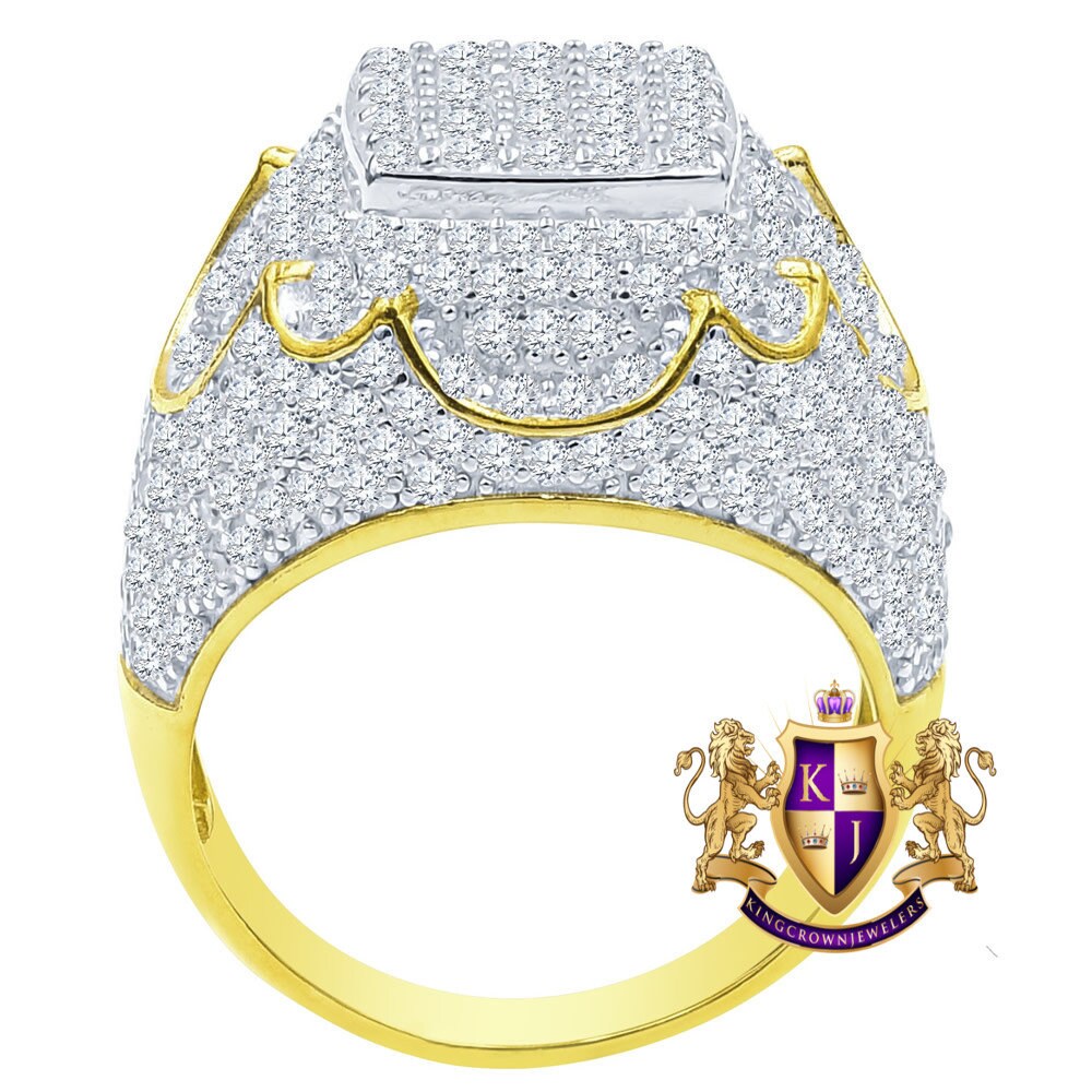 Genuine Sterling Silver Simulated Diamond 14K Gold Finish Men's Wedding Engagement Ring Big Bold Pinky Band