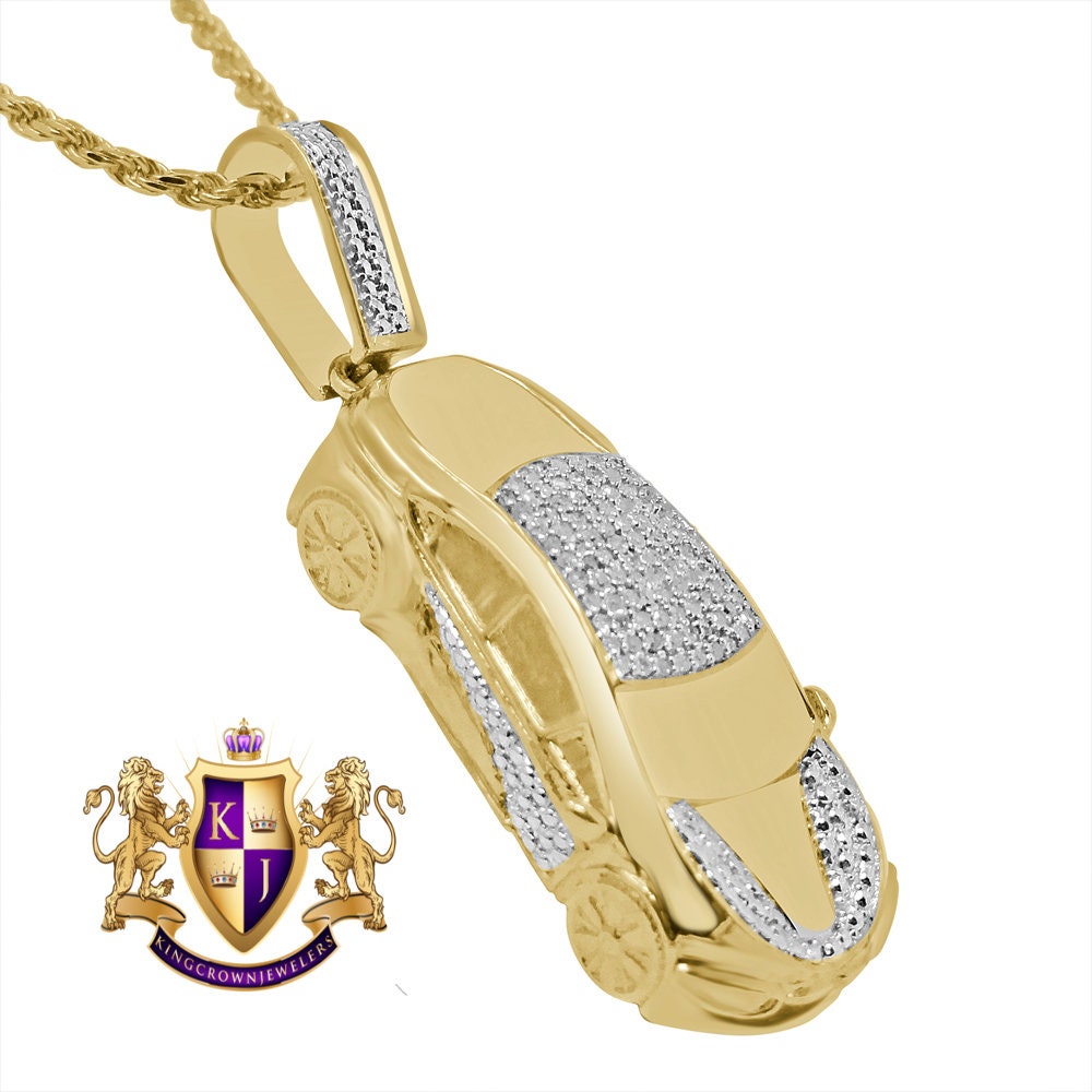 Real Genuine Authentic Diamond 0.33 Cwt. 10K Gold Finish Ferrari Custom Sport Car Charm Pendent Chain Set