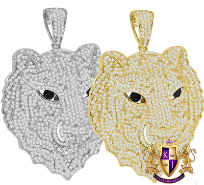 Men's Custom Piece Black Onyx Eye Lion Head 14K Gold Finish Simulated Diamonds Pave Pendent Charm