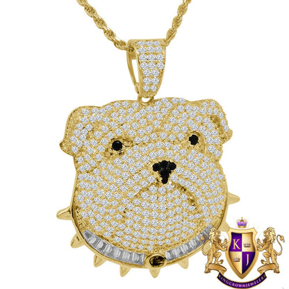 14K Gold Finish Simulated Diamond Bull Dog Custom Charm Animal Pendent Chain Set 1.75''