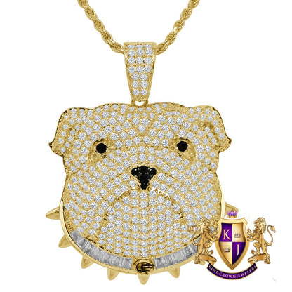 14K Gold Finish Simulated Diamond Bull Dog Custom Charm Animal Pendent Chain Set 1.75''