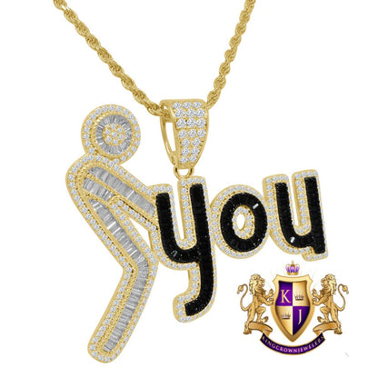 Baguette 14K Gold Finish Simulated Diamonds Men's Custom Designers Charm Pendent Chain Set