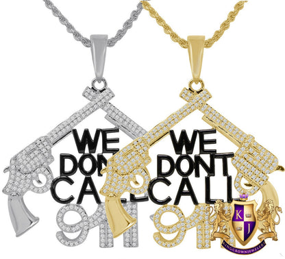 Custom Piece 14K Gold Finish "WE DONT CALL 911 " Men's Pendent Charm + Rope Chain