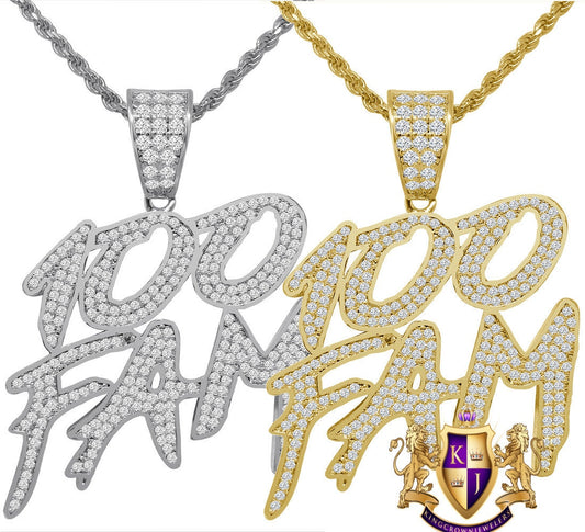 14K Yellow Gold Finish Simulated Diamond 100 Fam Pendent Charm Rope Chain Set