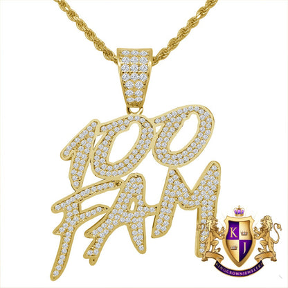 14K Yellow Gold Finish Simulated Diamond 100 Fam Pendent Charm Rope Chain Set
