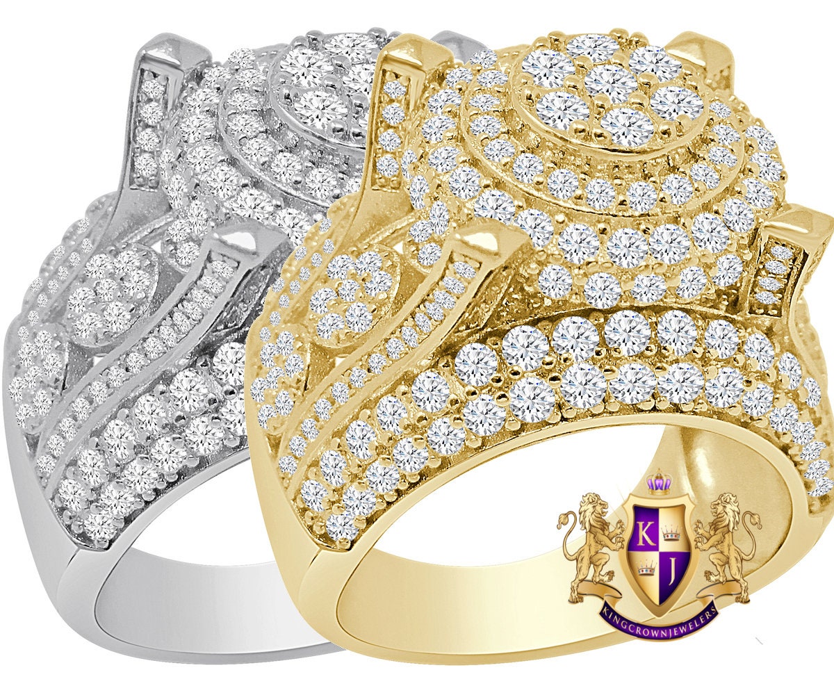 Big Bold 15mm Men's 14K Gold Over Real Genuine Sterling Silver Simulated Diamond Ring Band 16+ Grams