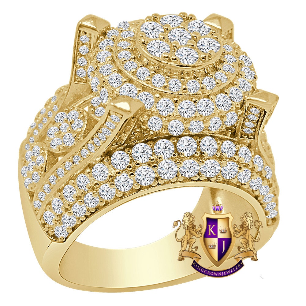Big Bold 15mm Men's 14K Gold Over Real Genuine Sterling Silver Simulated Diamond Ring Band 16+ Grams