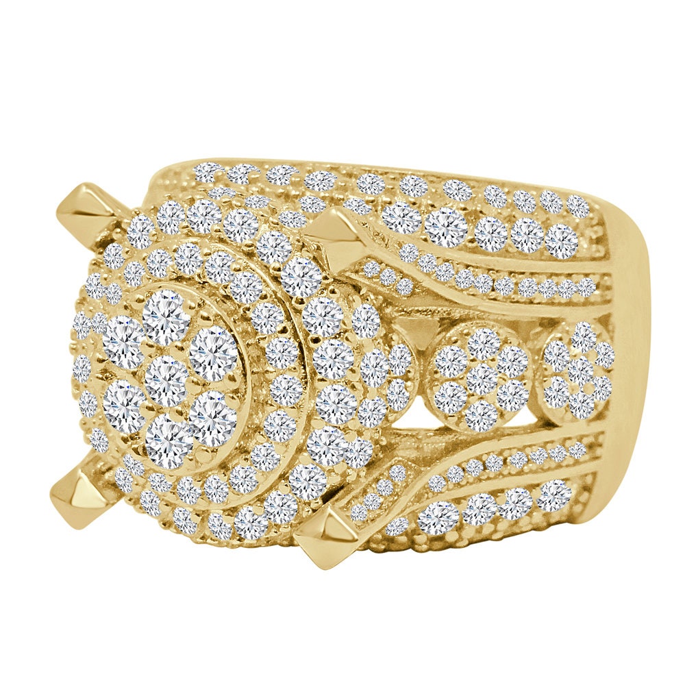 Big Bold 15mm Men's 14K Gold Over Real Genuine Sterling Silver Simulated Diamond Ring Band 16+ Grams