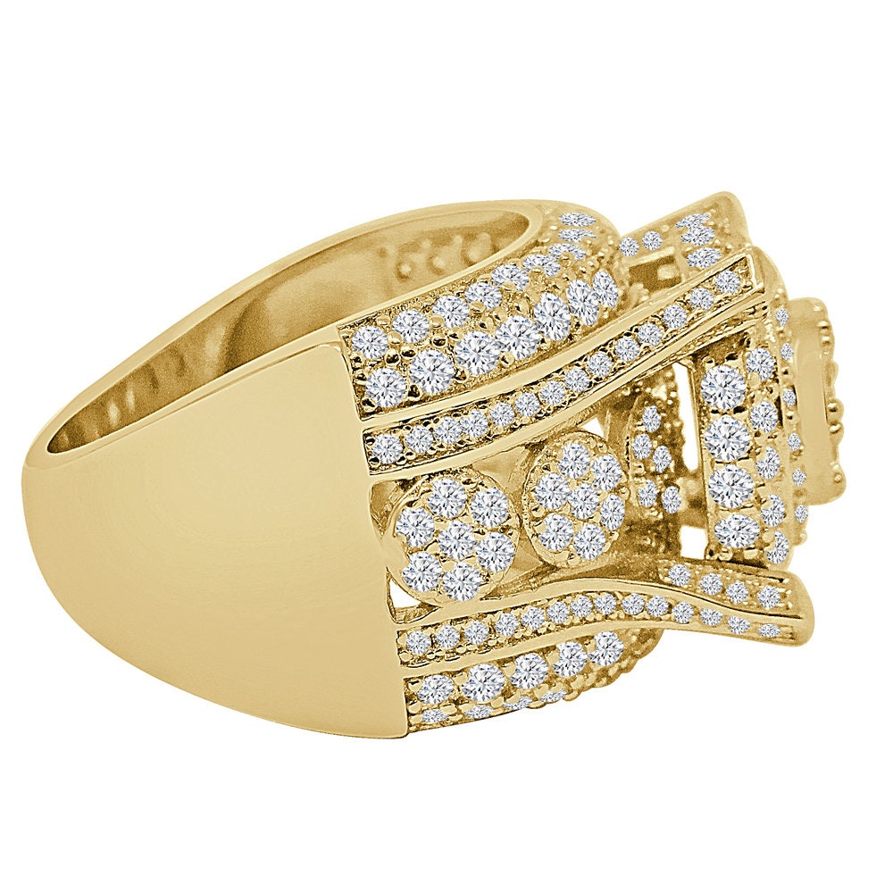 Big Bold 15mm Men's 14K Gold Over Real Genuine Sterling Silver Simulated Diamond Ring Band 16+ Grams