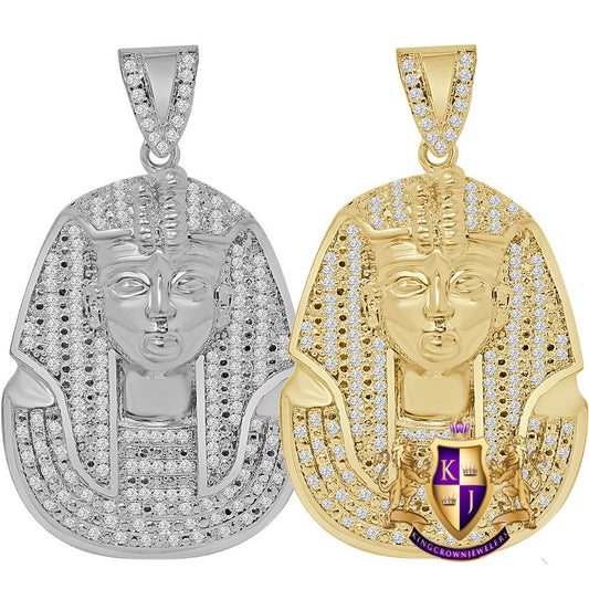 14K Gold Finish Simulated Diamond Egyptian King Pharaoh Charm Pendent 2.25''