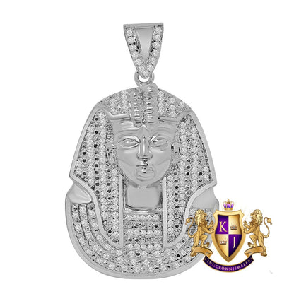 14K Gold Finish Simulated Diamond Egyptian King Pharaoh Charm Pendent 2.25''