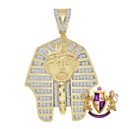 14K Gold Finish Simulated Diamond Egyptian King Pharaoh Charm Pendent 2.30''''