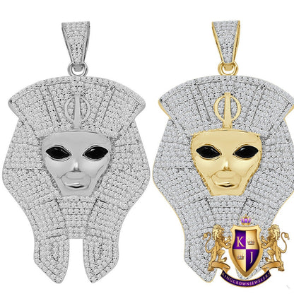 14K Gold Finish Simulated Diamond Egyptian King Pharaoh Custom Charm Pendent 2.50''