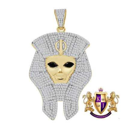 14K Gold Finish Simulated Diamond Egyptian King Pharaoh Custom Charm Pendent 2.50''