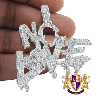 Custom Piece Shattered Broken Heart No Love Charm Real White Gold On Sterling Silver Simulated Diamond Pendent