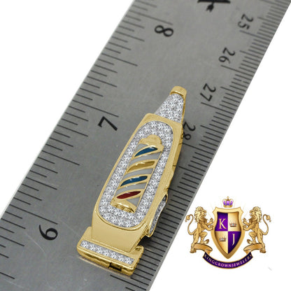 10K Gold Over Real Genuine Sterling Silver Barber Pole Clipper Simulated Diamond Mini Pendant Charm Chain Set Small 1.25"