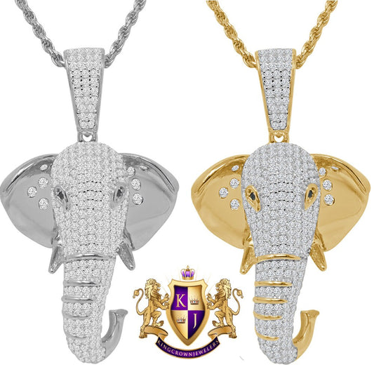 Real Genuine Sterling Silver Gold Finish Simulated Diamond Good Luck Elephant Head Charm Pendent + Chain