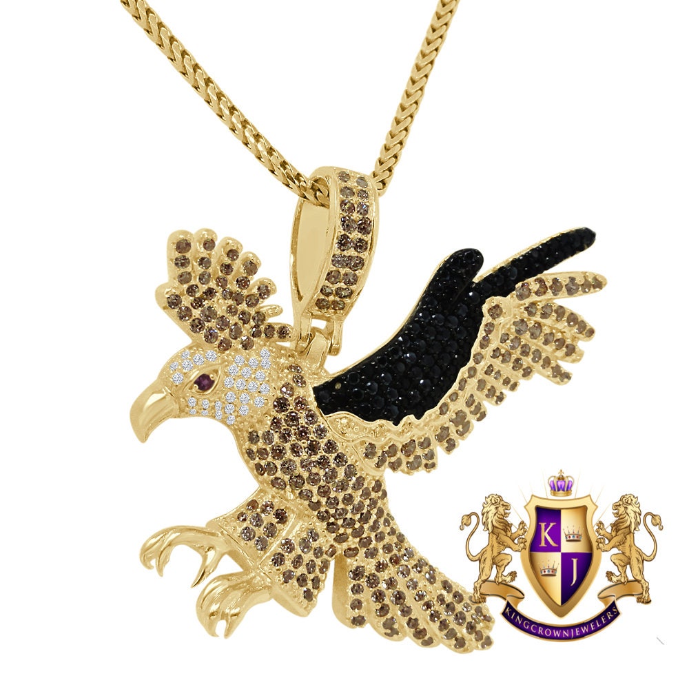 Genuine Real Sterling Silver Simulated Diamond Eagle Bird Pendent Charm Rope Chain Set