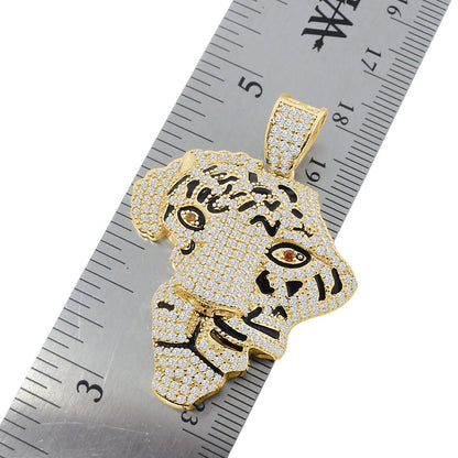 22+ Grams Real Genuine Sterling Silver 3.65 Cwt. Simulated Diamond Lion Face Africa Map Emerald Eyes Animal Pendant Charm Chain Neckless Set