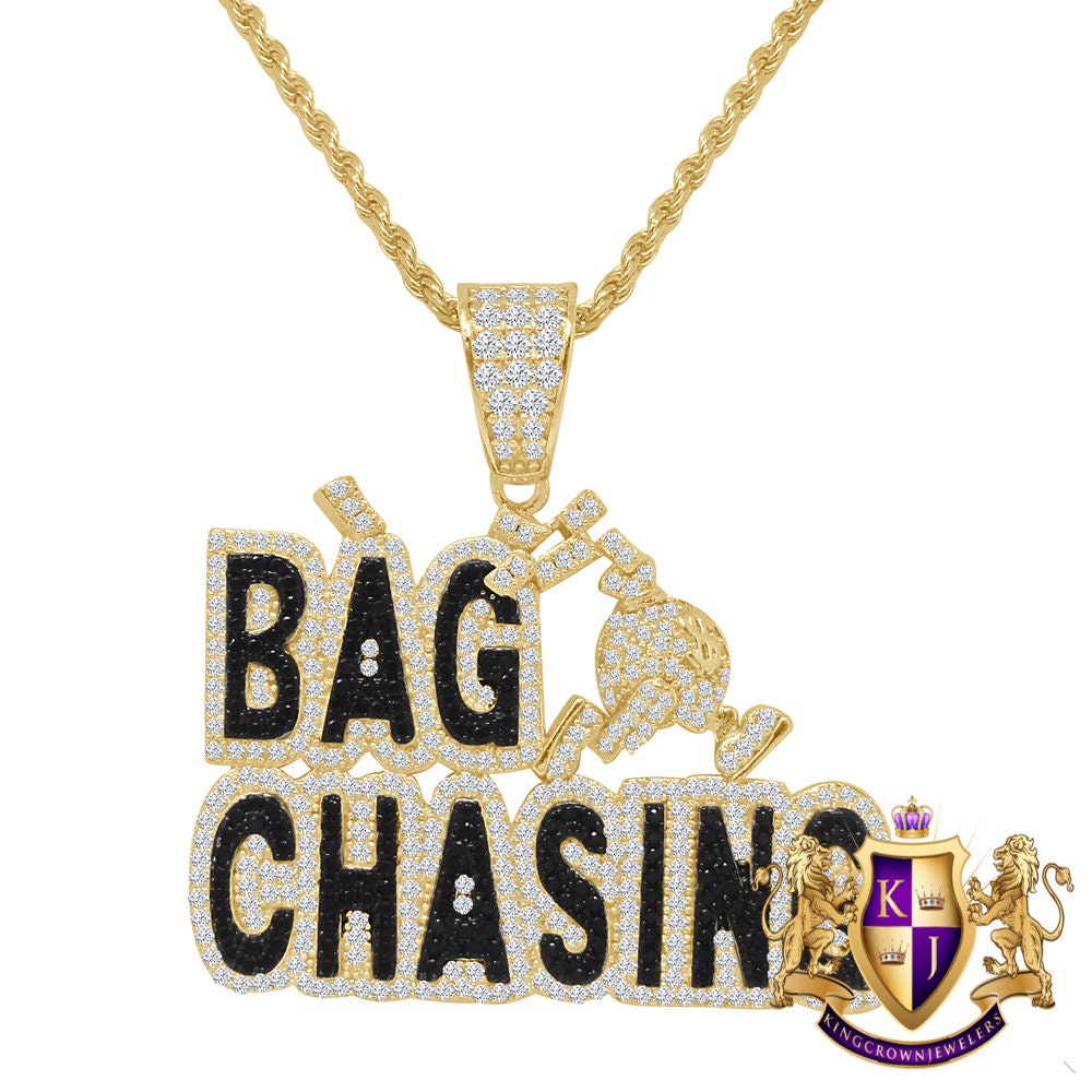 Real Silver Cash Bag Chasing Money Dollar Bills Bling Rapper Pendent Charm Chain