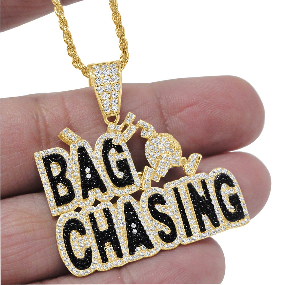 Real Silver Cash Bag Chasing Money Dollar Bills Bling Rapper Pendent Charm Chain