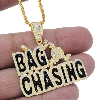 Real Silver Cash Bag Chasing Money Dollar Bills Bling Rapper Pendent Charm Chain