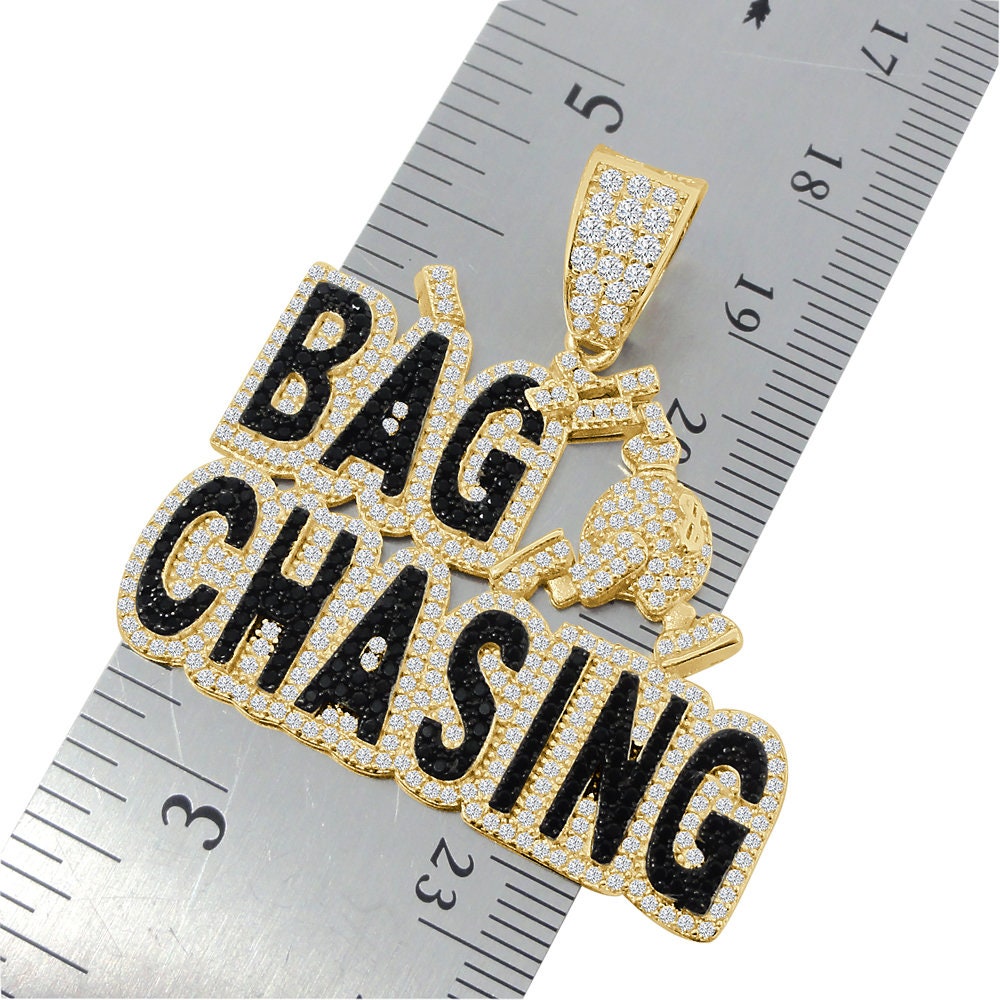 Real Silver Cash Bag Chasing Money Dollar Bills Bling Rapper Pendent Charm Chain