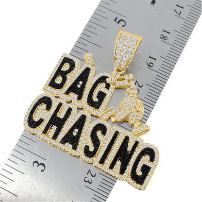 Real Silver Cash Bag Chasing Money Dollar Bills Bling Rapper Pendent Charm Chain