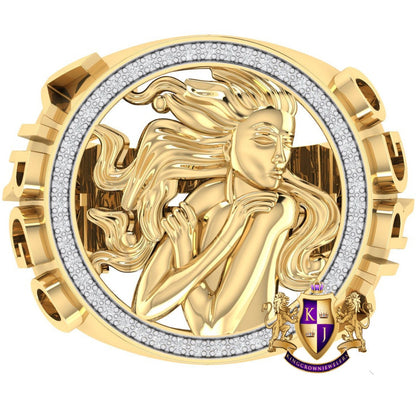 Men's Real Genuine Authentic Diamond Virgo Zodiac Lucky Sign Astrology Horoscope 3D Ring Band 10K Gold Finish