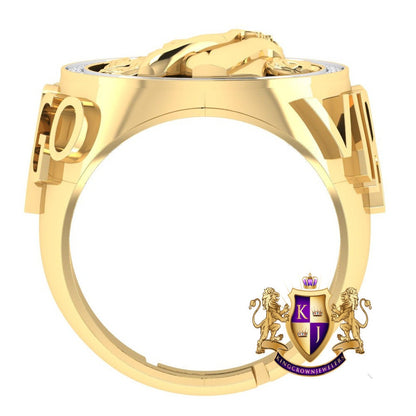 Men's Real Genuine Authentic Diamond Virgo Zodiac Lucky Sign Astrology Horoscope 3D Ring Band 10K Gold Finish
