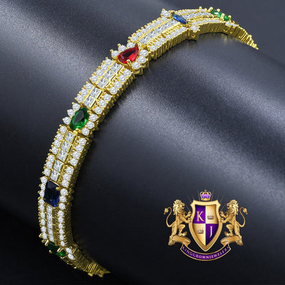 14k Yellow Gold Over Real Sterling Silver 10 Cwt. Rainbow Multi Round /Princess Cut Diamond Unisex Tennis Bracelet