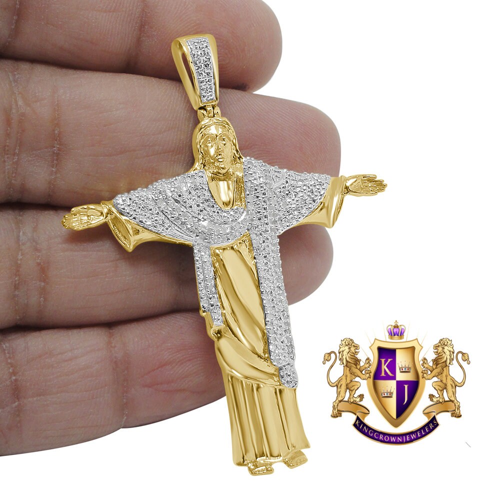Men's 100% Real Genuine Authentic Diamonds Full Body Jesus Piece Pendant Charm 2.50" 10K Gold Finish