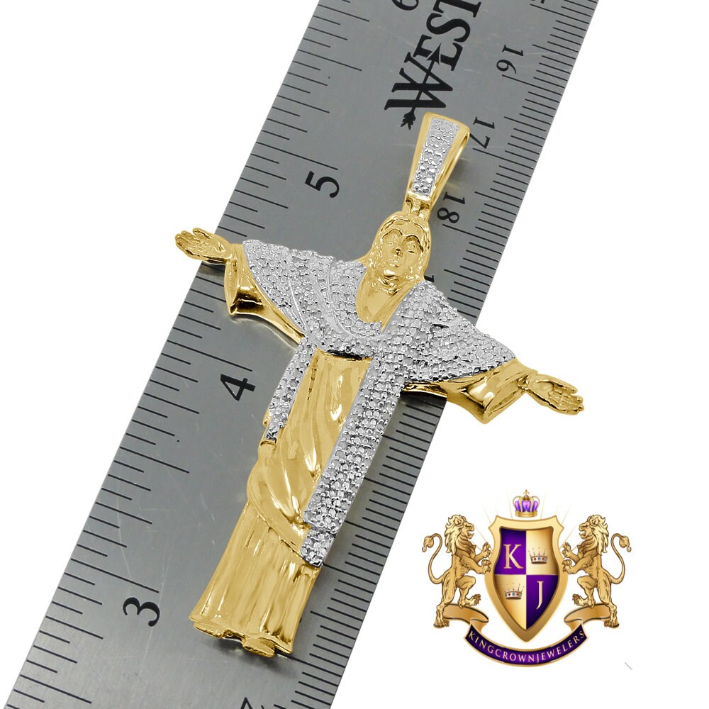 Men's 100% Real Genuine Authentic Diamonds Full Body Jesus Piece Pendant Charm 2.50" 10K Gold Finish