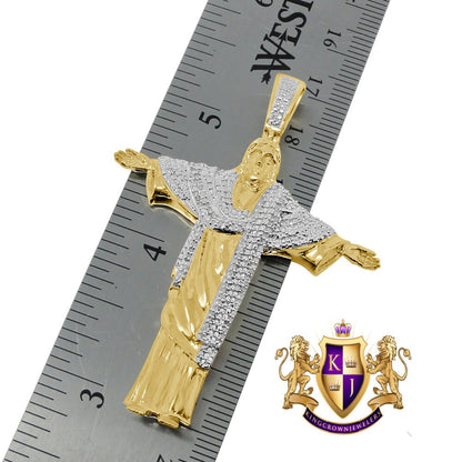 Men's 100% Real Genuine Authentic Diamonds Full Body Jesus Piece Pendant Charm 2.50" 10K Gold Finish