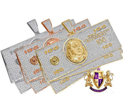 Men's Real Genuine Authentic Diamonds 10K Gold Finish 100 Dollar Cash Money Stack's Custom Pendant Charm