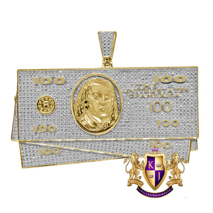Men's Real Genuine Authentic Diamonds 10K Gold Finish 100 Dollar Cash Money Stack's Custom Pendant Charm