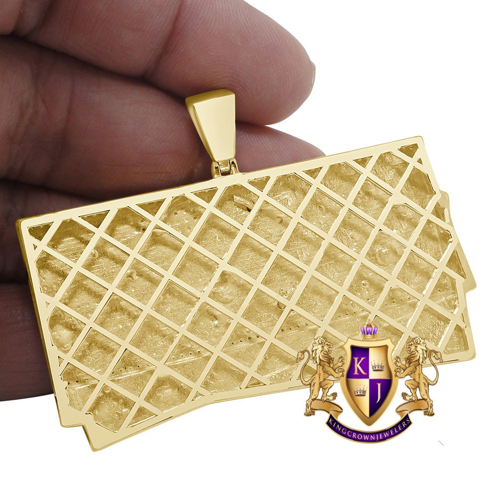 Men's Real Genuine Authentic Diamonds 10K Gold Finish 100 Dollar Cash Money Stack's Custom Pendant Charm