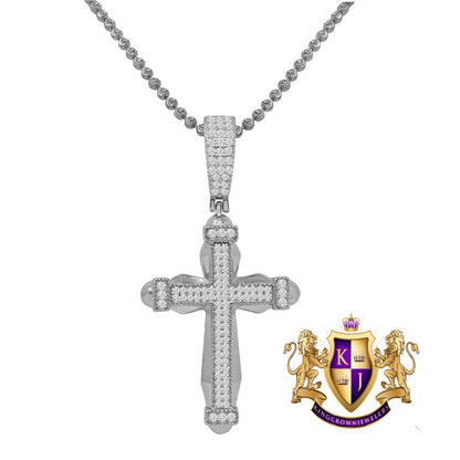 Real Genuine Sterling Silver Religious Mini Charm Pendent  Gold Finish Simulated Diamond Jesus Cross Chain Set