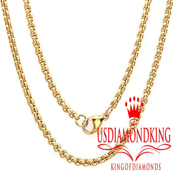 14K Gold Finish Lion King Crown Head Charm Simulated Diamond Pendent Chain Set