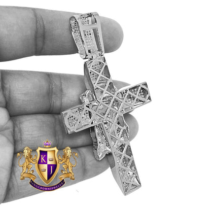 Real Genuine Authentic Diamond 32+ Grams Jesus Christ Face Cross 10K Solid White Gold Finish Custom Piece Charm Pendant Men's XL Big 3.5"